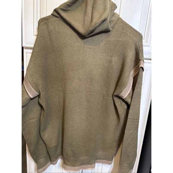 Valolia Women's V-Neck Hooded Knit Pullover Sweater Olive Green Size Medium NWT - Picture 5 of 12